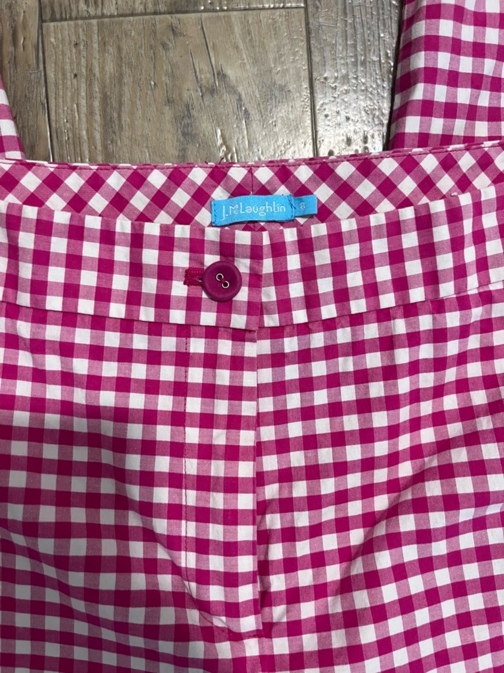 J. McLaughlin Women’s Pink Gingham Skinny Light Weight Stretch Check Print Pants - Picture 3 of 6